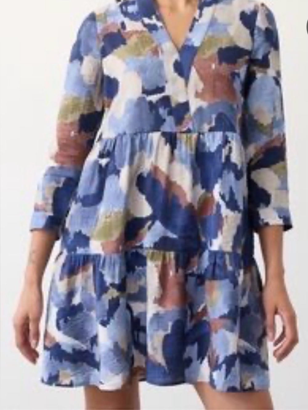 Reitmans Tiered V-Neck Mini Dress in Blue Floral Print